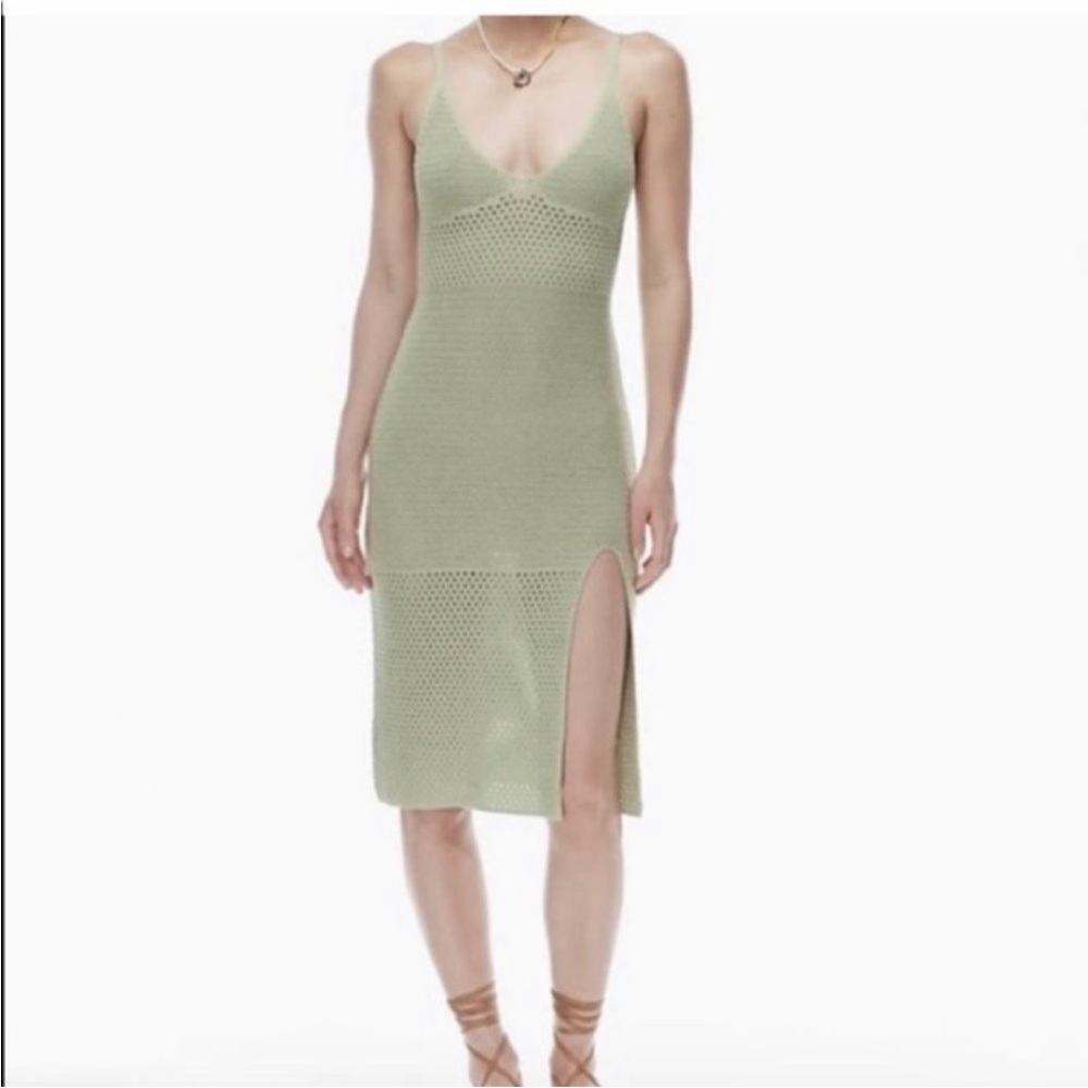 Aritzia Wilfred Green Knit Midi Dress with Slit